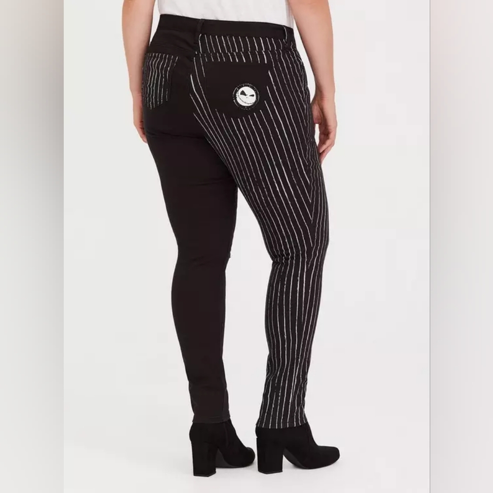 Sz14 Jack Skellington Twill Skinny Jeans Black Striped Distressed Women's Pants